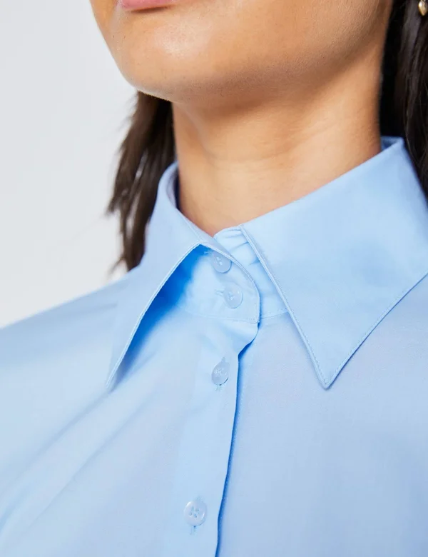 Hawes & Curtis Women's Fitted Shirt with High Long Collar in Ice Blue - Size 14, Single Cuff