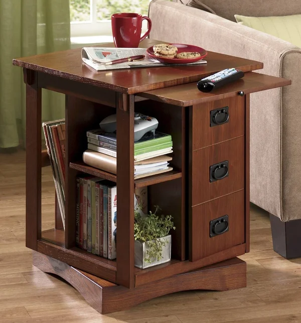 Seventh Avenue Revolving End Table - Walnut, Composite