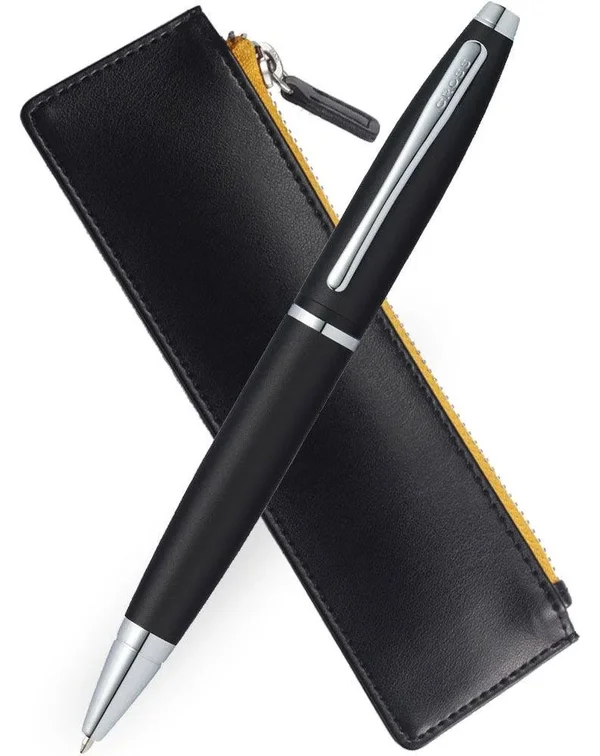 Cross Calais Matte Black Ballpoint Pen & Trackr Pouch Set