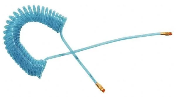 Coilhose Pneumatics 1/4x22 ID - 1/4 Thread, 25& Long, Transparent Blue Polyurethane Coiled & Self Storing Hose - 125 Max psi