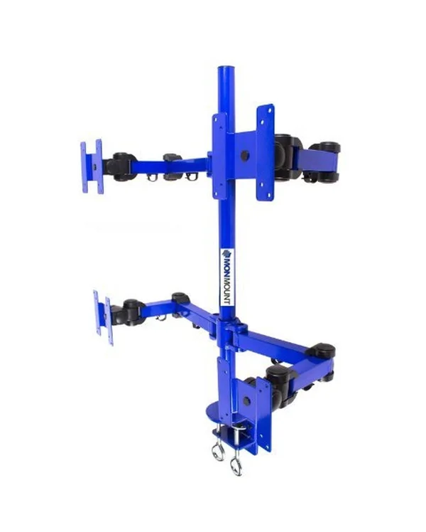 MonMount Quad LCD Stand Desk Clamp Holds Upto 4 27x22 LCD Monitors, Blue (LCD-2020BL)