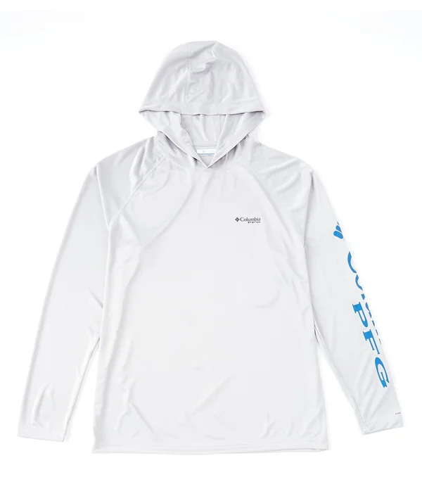 Columbia Men's PFG Terminal Tackle Hoodie - Cool Grey - Vivid Blue Logo