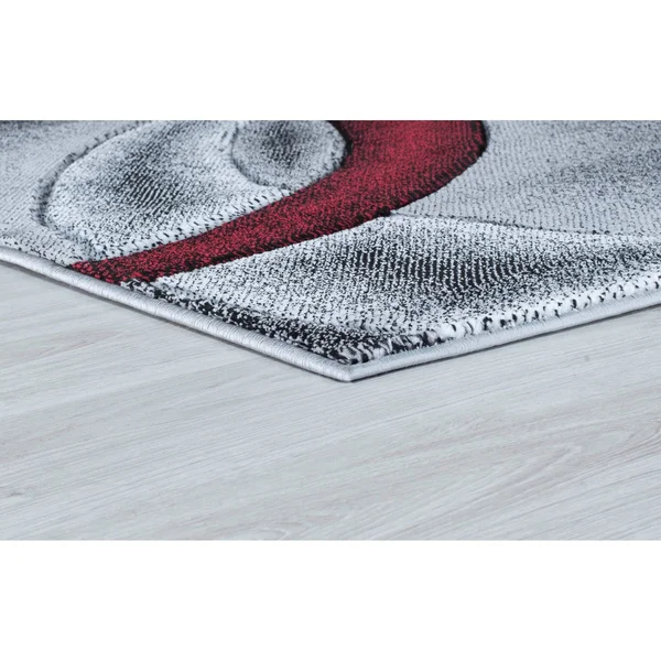 MDA Home Miglena Gray/Red Geometric Polypropylene Area Rug - 5&2x22 x 7&5x22