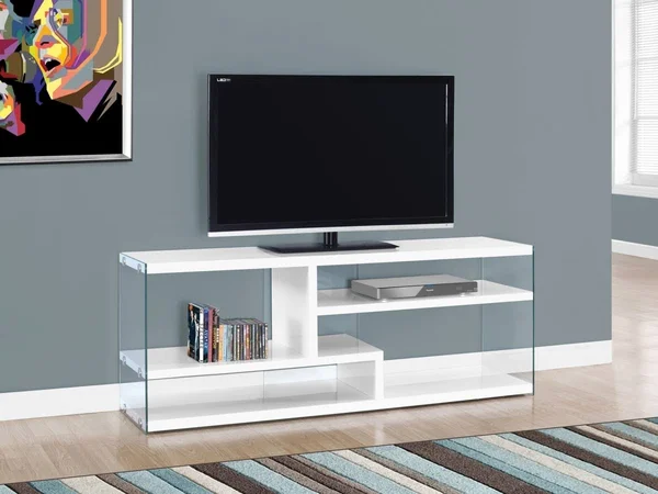 60 in. TV Stand with Tempered Glass - Glossy White DA1593705