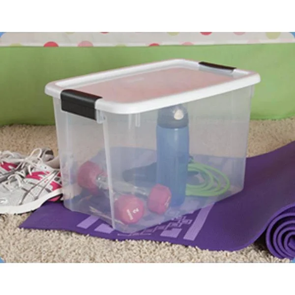 Sterilite 1985 30 Quart Ultra Latch Clear Storage Box with White Lid (42 Pack)