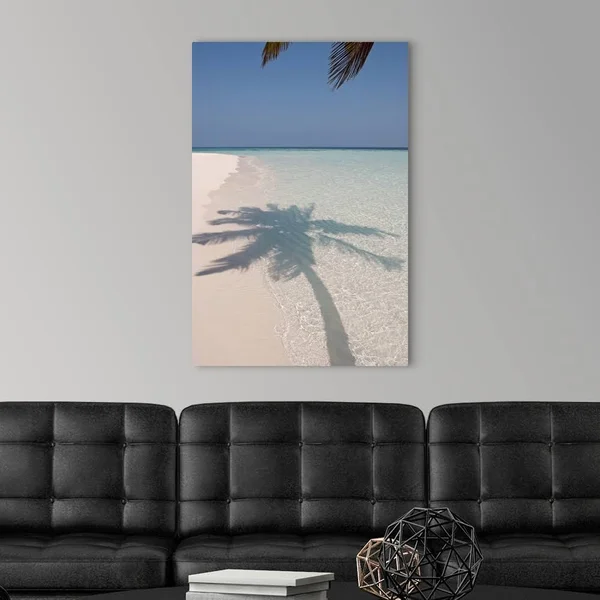 Shadow of A Palm Tree on A Deserted Island Beach, Canvas Wall Art, 24x36, Great Big Canvas