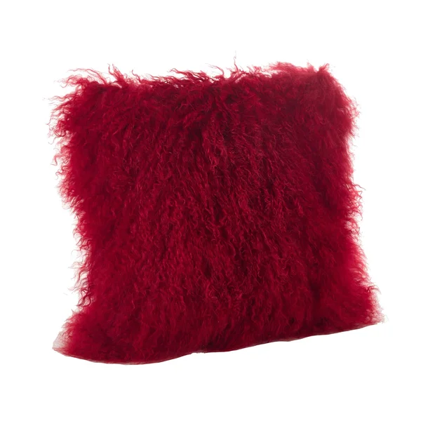SARO LIFESTYLE 3564.R20S Mongolian Lamb Fur Down Filled Throw Pillow, Red, 20x22 x 20x22