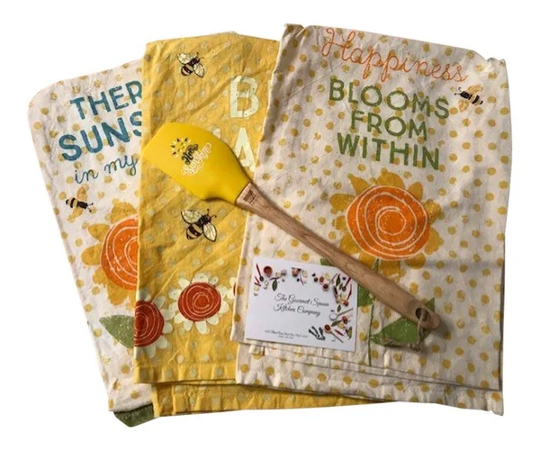 Spring Sunshine Yellow Cotton Lint Free Kitchen Towels and Sunshine Spatula - 4 Piece Set