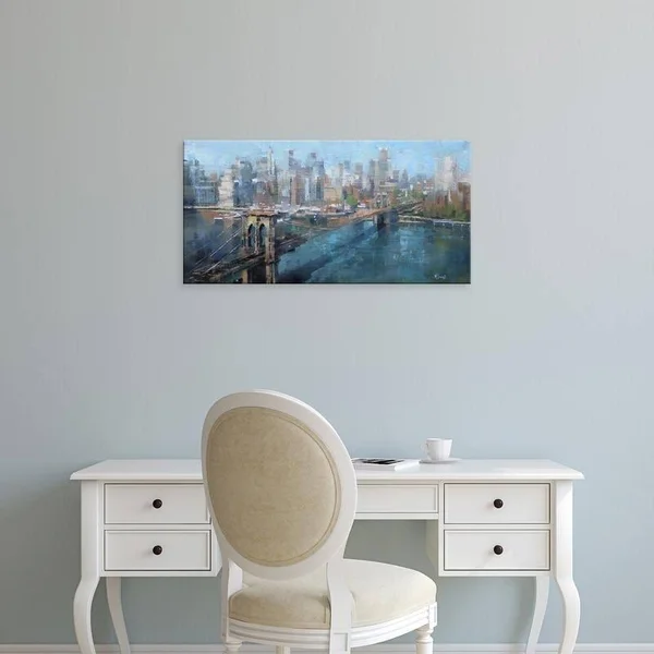 Easy Art Prints Mark Lague's 'Brooklyn Bridge' Premium Canvas Art - 14 x 28 - Classic Black Frame