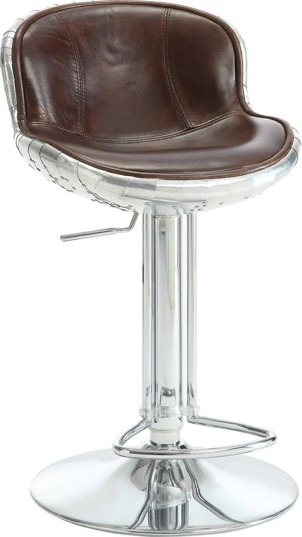 Acme Furniture Brancaster Adjustable Swivel Stool, Vintage Brown Leather & Aluminum
