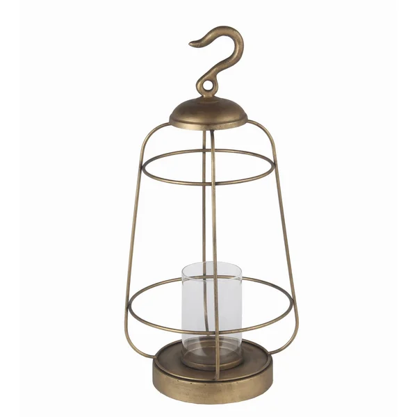 Benjara Bm209961 Cage Type Round Metal Lantern with Top Hook and Stable Base, Large, Gold