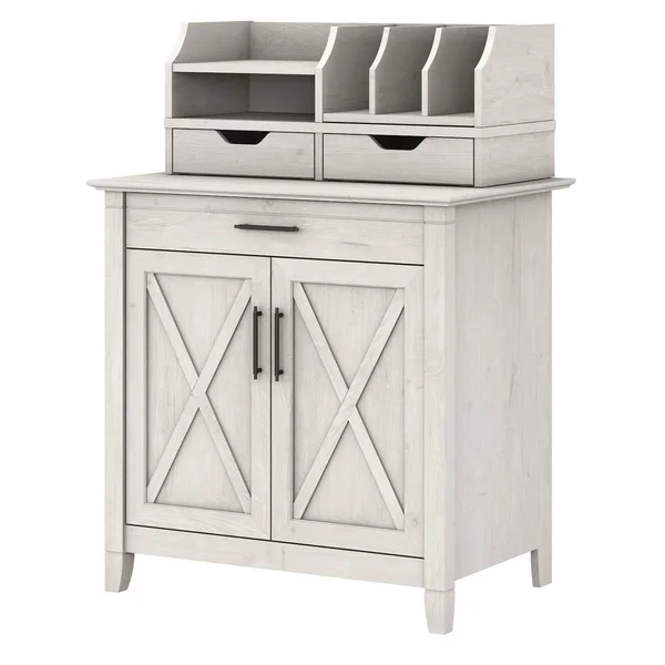 Bush Furniture Key West Secretary Desk with Storage and Desktop Organizers - Dark Gray Hickory