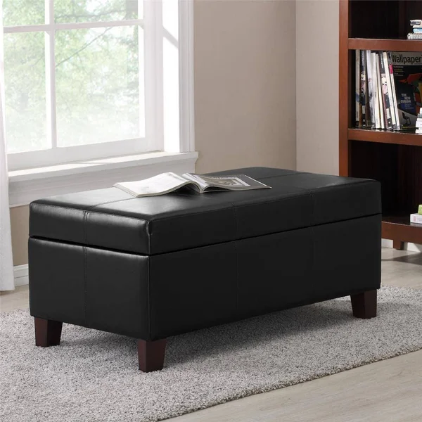 Dorel Living Black Rectangle Storage Ottoman