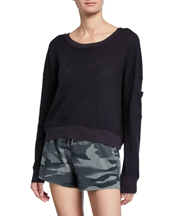 Splendid Womens Thermal Academy Sweatshirt Black - Size XXL