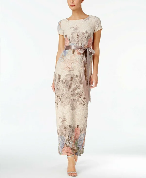 Adrianna Papell Floral-Print Column Gown - Pink 12