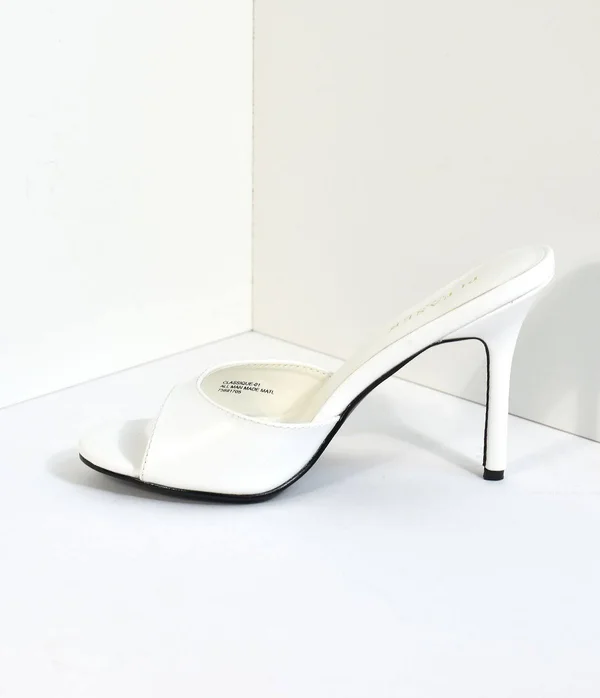 White Matte Leatherette Peep Toe Slip on Heels, Size 10