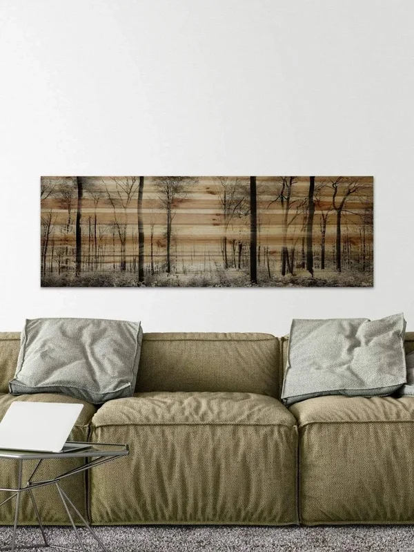 Parvez Taj Panoramic Forest Painting Print on Natural Pine Wood
