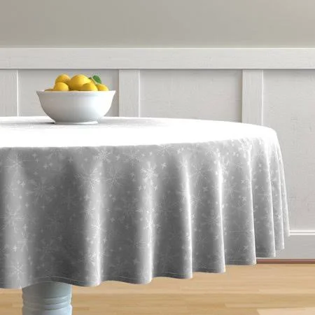 Round Tablecloth Snowflake Snowflakes Winter Christmas Snow Cotton Sateen - Size: Small - 70” Round, White