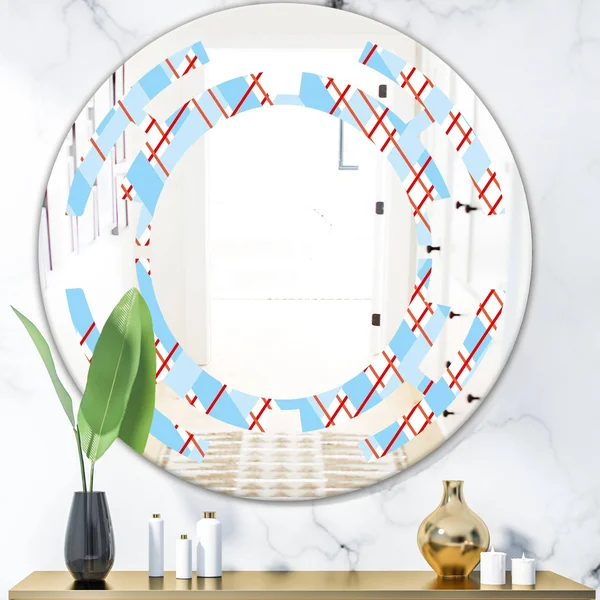 Designart &Blue and Red Plaid& Modern Round or Oval Wall Mirror - Space - 24 in. Wide x 24 in. High