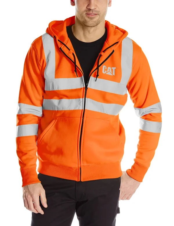Cat Hi-Vis Full Zip Lined Sweatshirt, Men's Hi-Vis Orange
