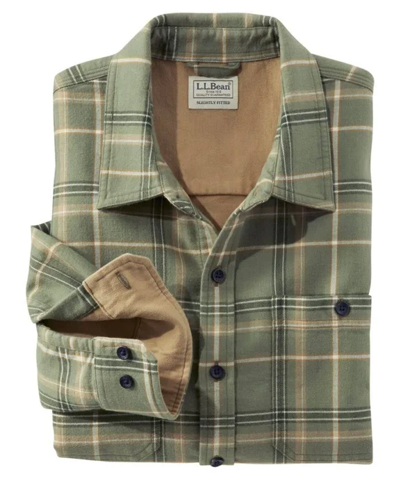 Men's Wicked Warm Shirt - Long Sleeve, Slightly Fitted Plaid Green Medium, L.L.Bean