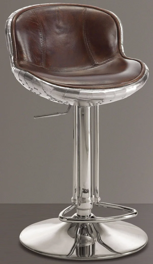 Acme Furniture Brancaster Adjustable Swivel Stool, Vintage Brown Leather & Aluminum