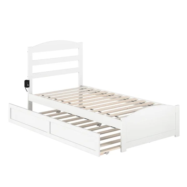 Atlantic Furniture Warren Walnut Twin Bed with Footboard and Twin Trundle, Brown
