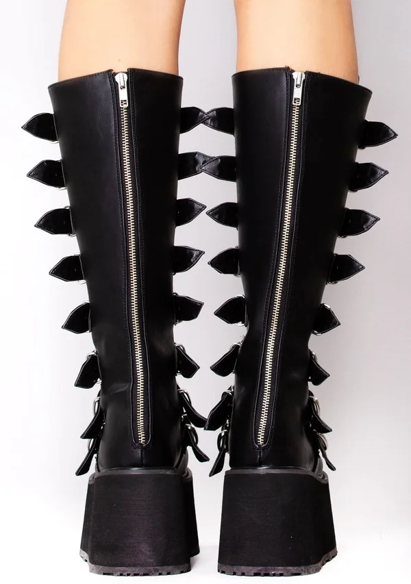 Demonia - Damned-318 9, Black Vegan Leather