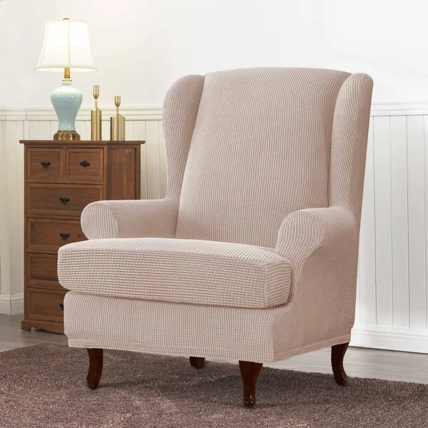 Subrtex 2-Piece Stretch Wingback Chair Covers Textured Grid Furniture Cover - Camel