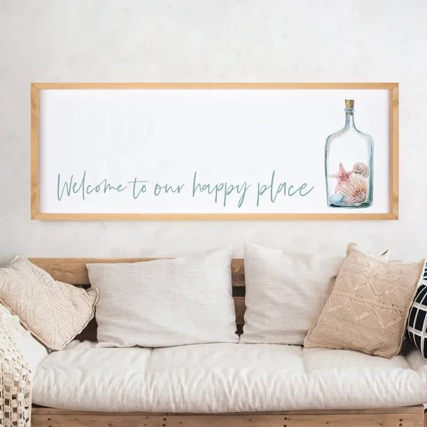 Welcome to Our Happy Place Framed Art - 45.75X16.75