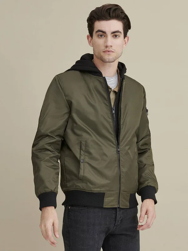 Guess Bomber Jacket with Removable Hooded Inset XL Olive