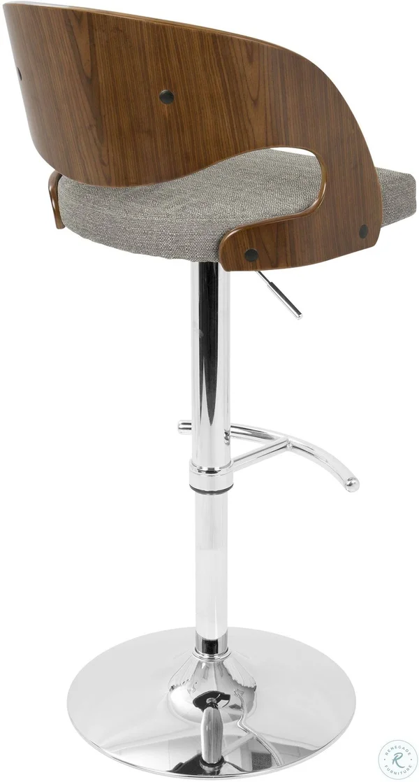 LumiSource Pino Mid-Century Modern Adjustable Barstool with Swivel, Walnut & Grey