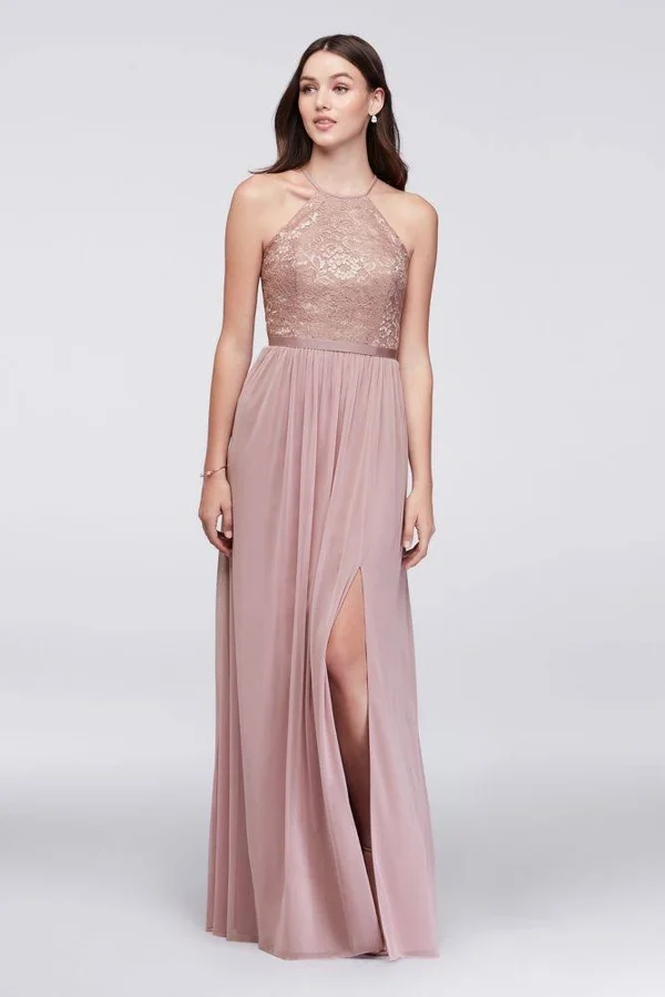 Open-Back Lace and Mesh Bridesmaid Dress - Rose Gold Metallic - 8