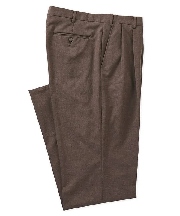 Berle Brown Wool Self Sizer Waistband Trouser
