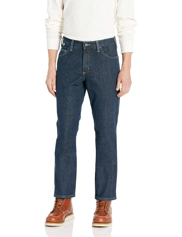 Carhartt Men's Flame Resistant Rugged Flex Jean Relaxed Fit, Deep Indigo Wash, 44x36