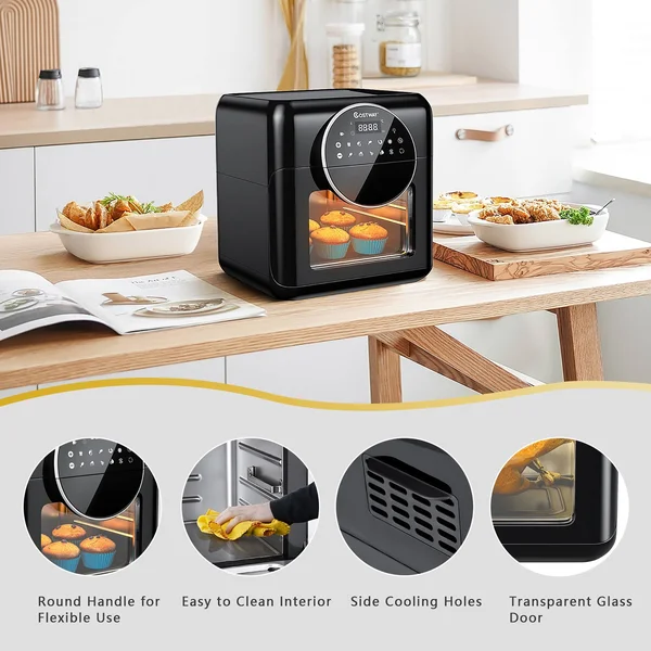 Costway 8-in-1 Air Fryer 10.6QT Digital Toaster Oven Rotisserie w/ Accessories - Black