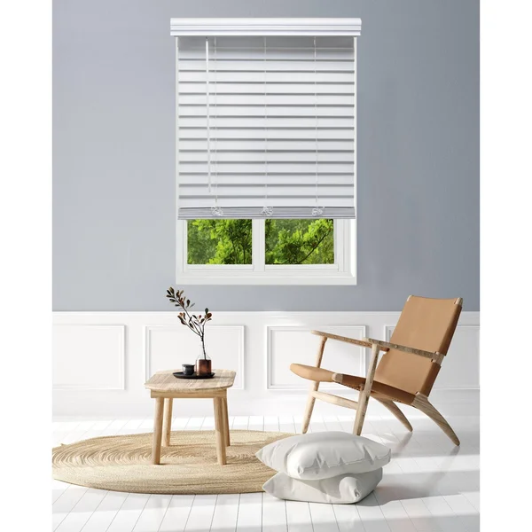 Linen Avenue Custom Cordless Faux Wood Blind White, 23 W x 48 H Partial Inside Mount