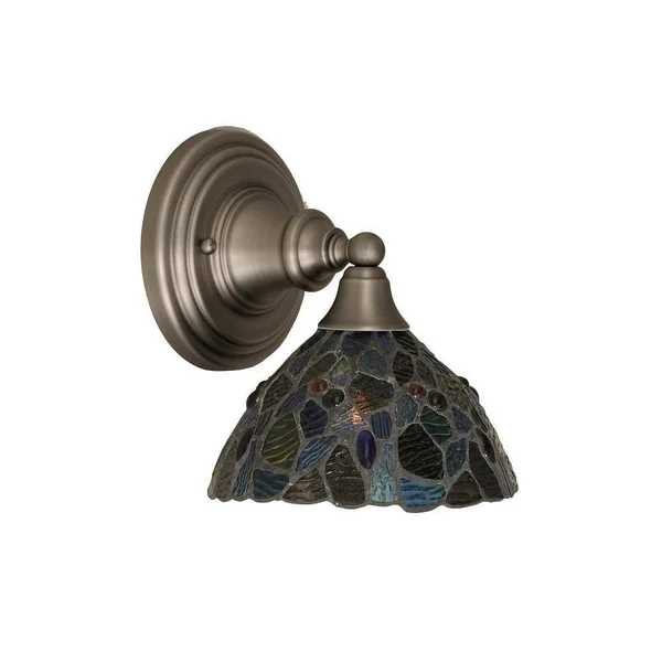 Toltec Lighting 40-BN-9955 Wall Sconce with 7 in. Blue Mosaic Tiffany Glass in Brushed Nickel