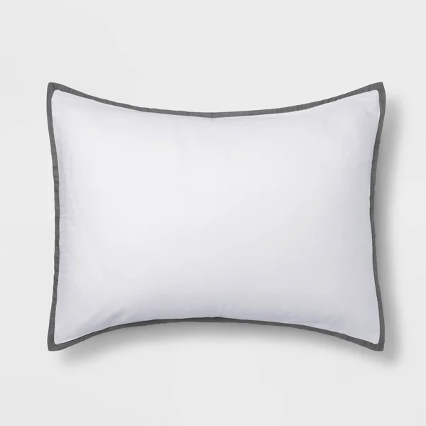 Threshold Signature Open Box Full/Queen Hotel Border Frame Comforter & Sham Set White/Gray - Threshold Signat