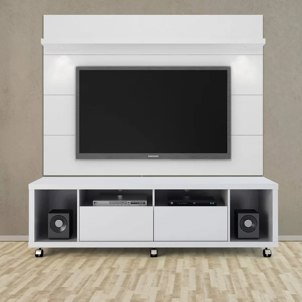 Manhattan Comfort Cabrini TV Stand and Floating Wall TV Panel 1.8 - White Gloss