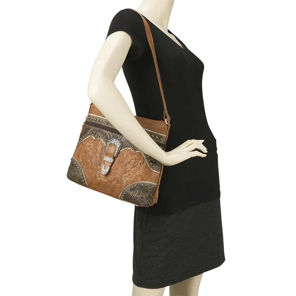 American West Saddle Ridge Zip Top Shoulder Bag - Golden Tan