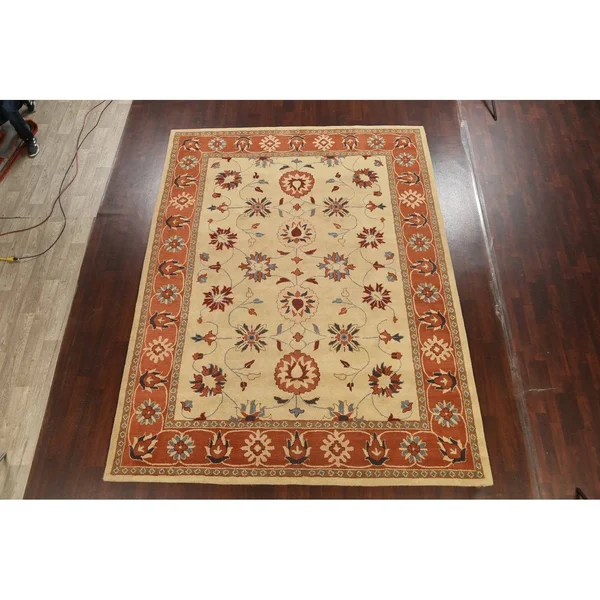 Floral Oriental Traditional Area Rug Hand-Tufted Wool Carpet 9x12, Size: 9& x 12&, Gold