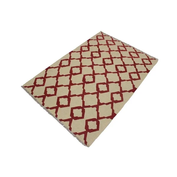 Kilim Anh Ivory/Red Hand-Woven Wool Rug -4'3 x 6'1 - 4 ft. 3 in. x 6 ft. 1 in. - 4 ft. 3 in. x 6 ft. 1 in.