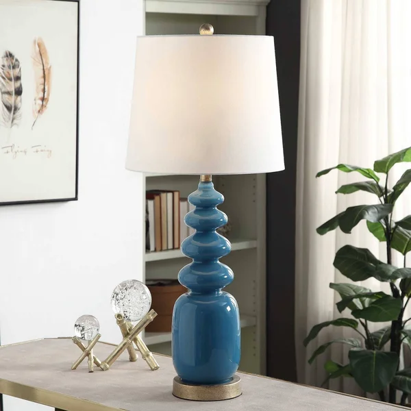 Stylecraft 32 in. Bluenote Table Lamp with White Hardback Fabric Shade