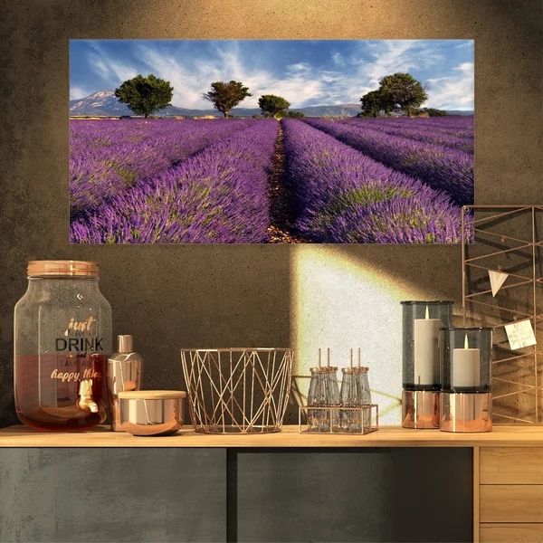 Design Art 'Lavender Field on Windy Afternoon' Photographic Print on Wrapped Canvas - Purple
