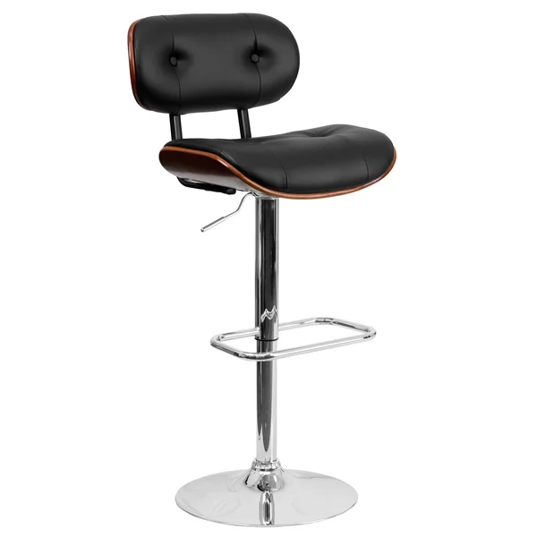 Flash Furniture Adjustable Bentwood Bar Stool, Black/Walnut