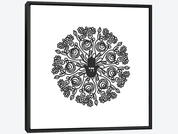 Framed Canvas Art - Hamsa Mandala in Black and Whtie by Linda Woods ( Religion & spirituality > Judaism art)