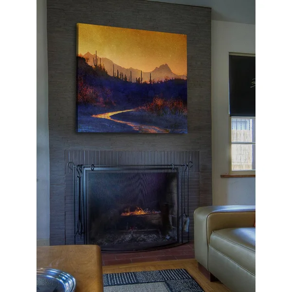 Marmont Hill Sunset Saguaros Stream Painting Print on Wrapped Canvas