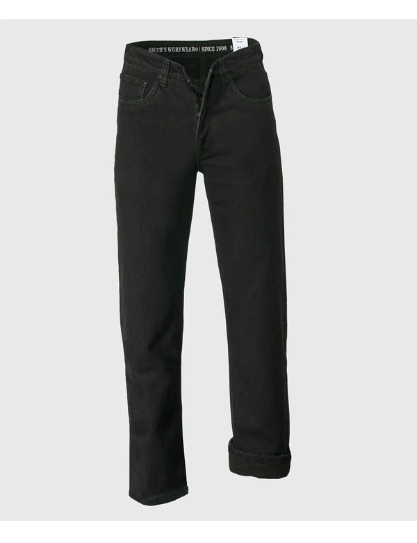 Smith&s Workwear Men's Stretch Fleece-Lined 5-Pocket Jeans, SD5PP707S, Black