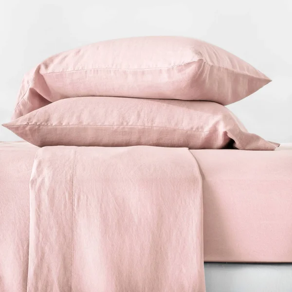 Queen 100% Washed Hemp Solid Sheet Set Blush - Casaluna